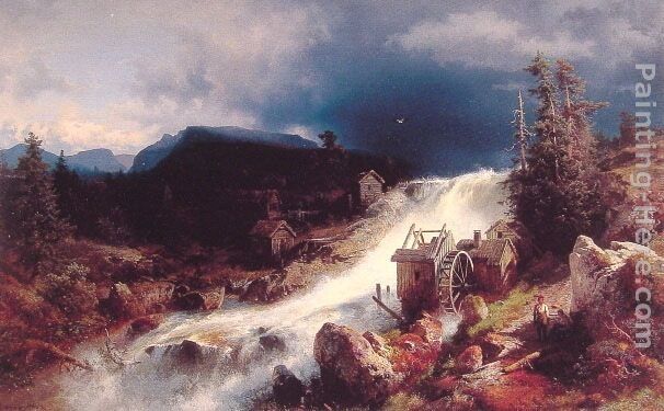 Herman Herzog Mountain Landscape with Watermill